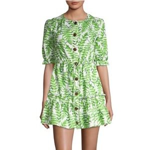 SALONI Billie C Dress Green Fern Embroidered Sz 2 Green‎ White Mini Chic Cute